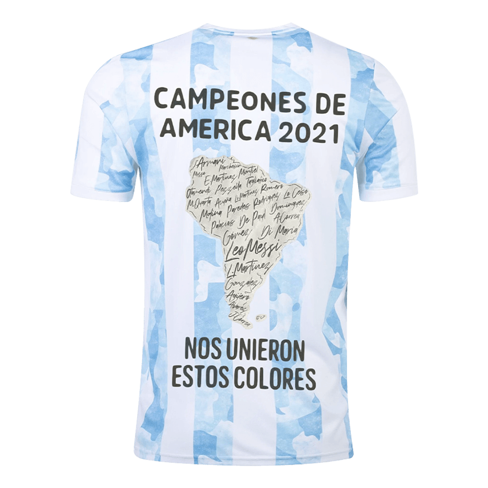 The back of Argentina Soccer Jersey Home Copa America 2021 Winner Version Replica jersey